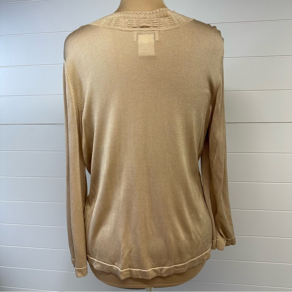 Talbots Light Tan Gold Slinky Silky Lightweight Cardigan Sweater size XL - Picture 2 of 9